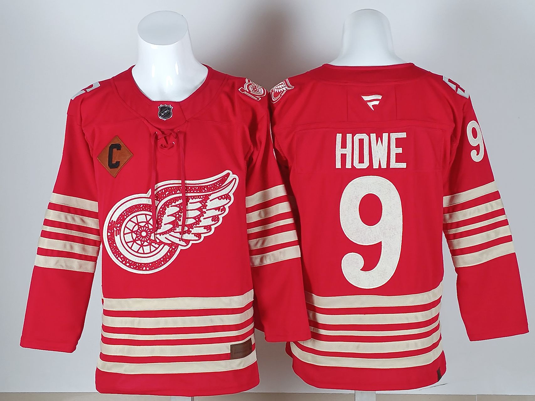 Men 2026 Detroit Red Wings #9 Howe Red 100th NHL Jersey style 01